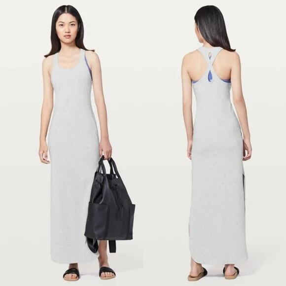 LULULEMON Restore and Revitalized Dress Heathered Gray Cotton Maxi Size 8 - Picture 1 of 8